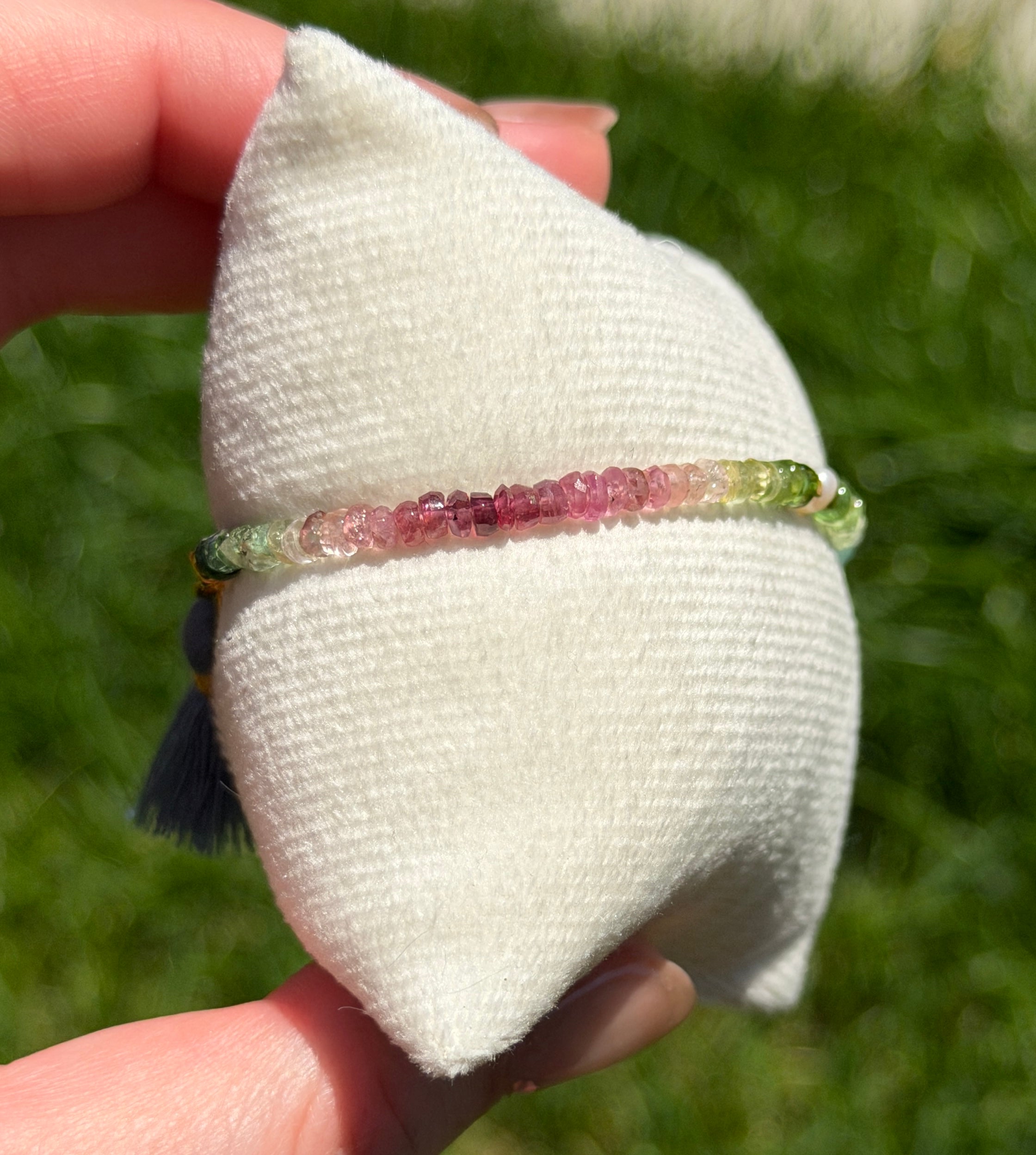 Aria bracelet #10 Tourmaline & Pearl with 14k gold plated accents