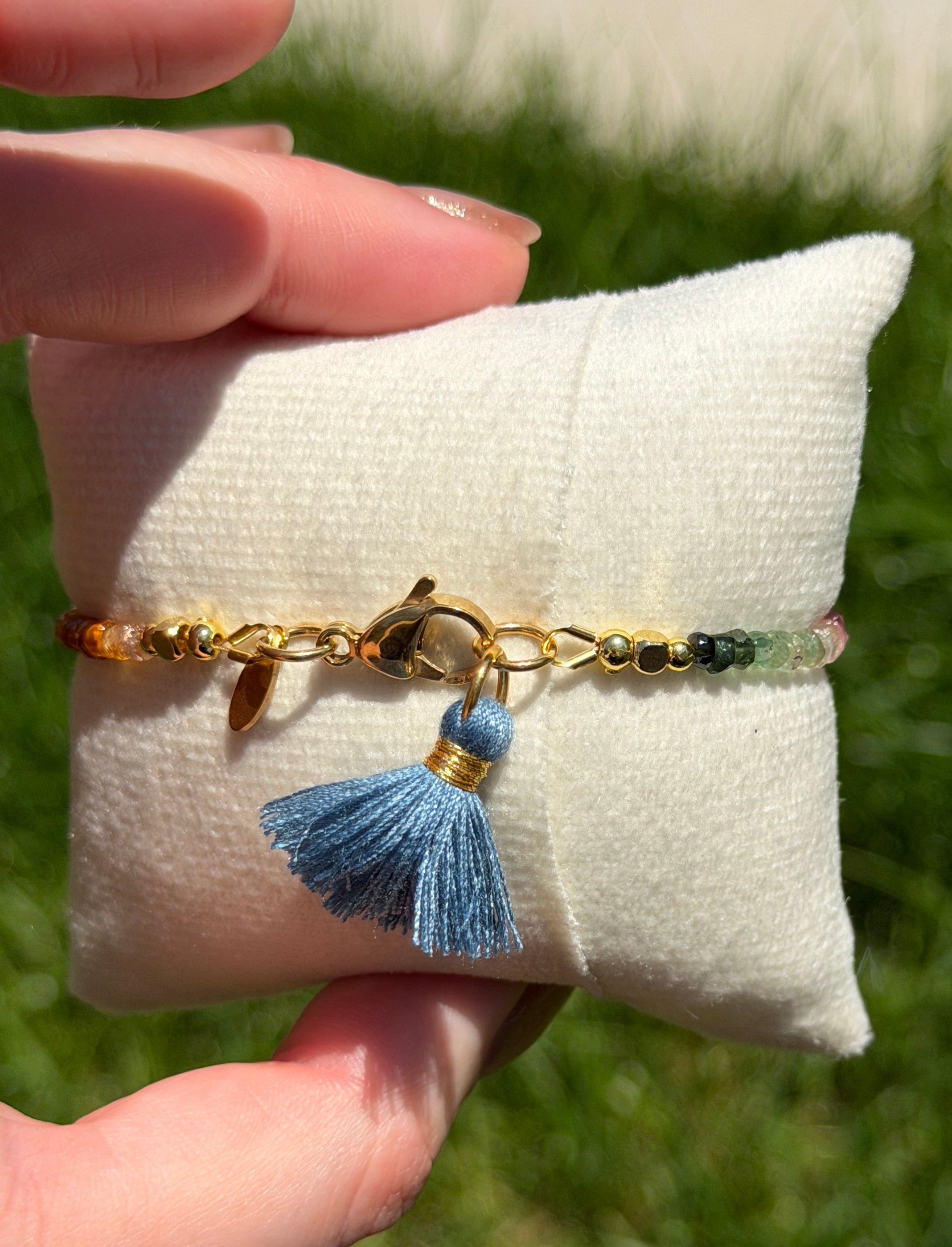 Aria bracelet #10 Tourmaline & Pearl with 14k gold plated accents