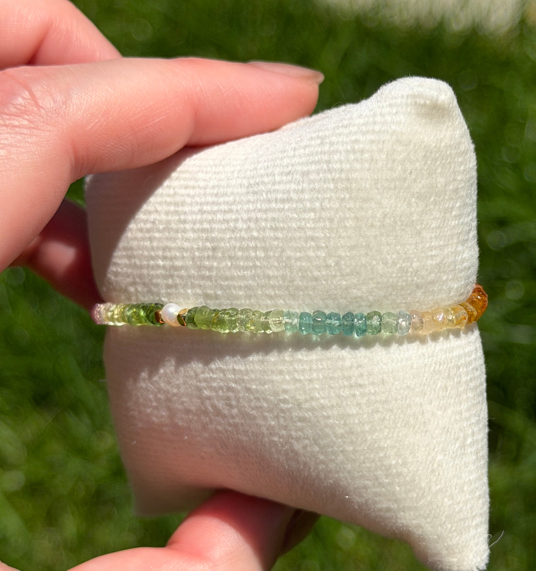 Aria bracelet #10 Tourmaline & Pearl with 14k gold plated accents