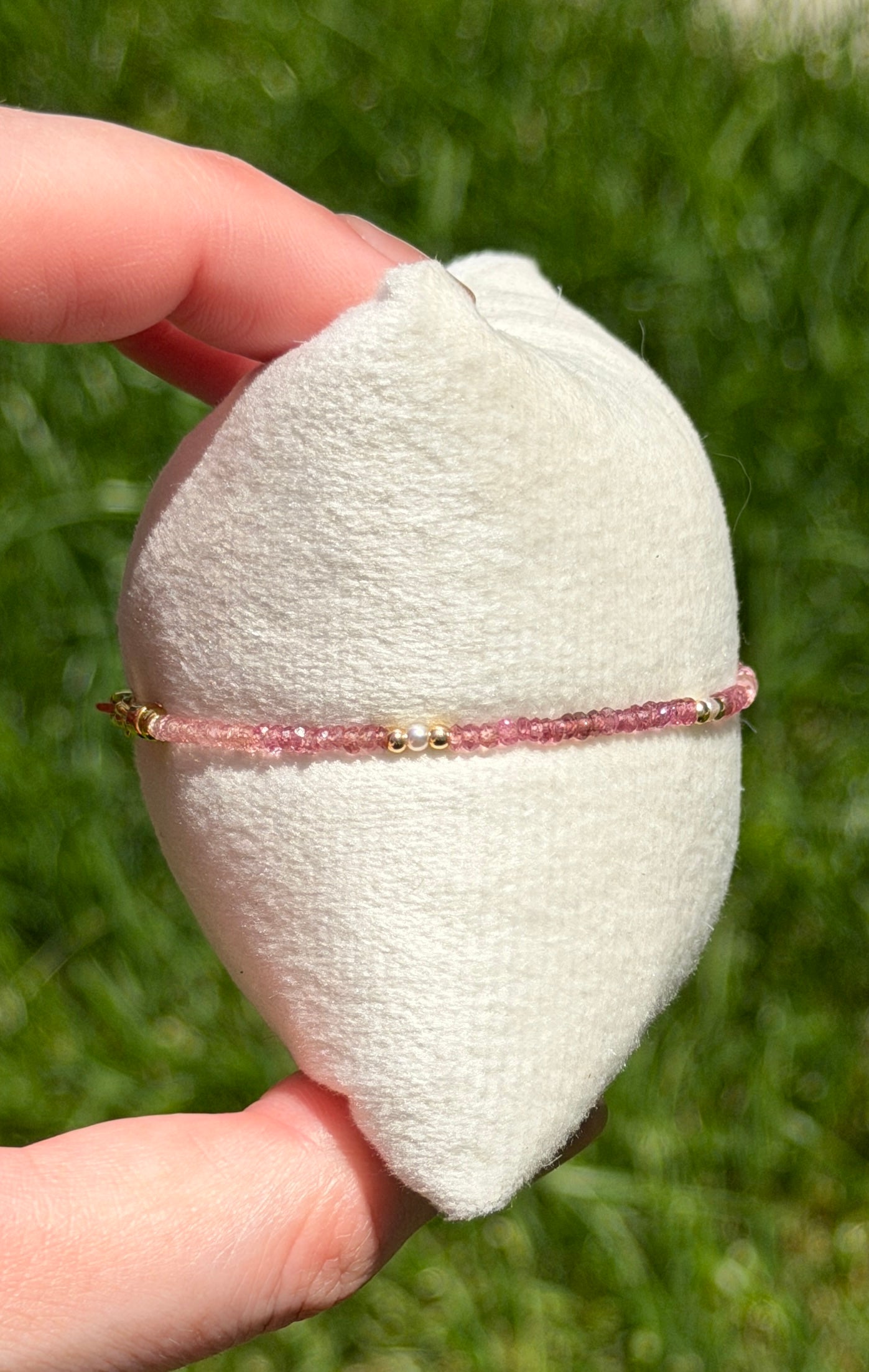 Aria bracelet #12 2mm Tourmaline & Pearl with 14k gold plated accents*