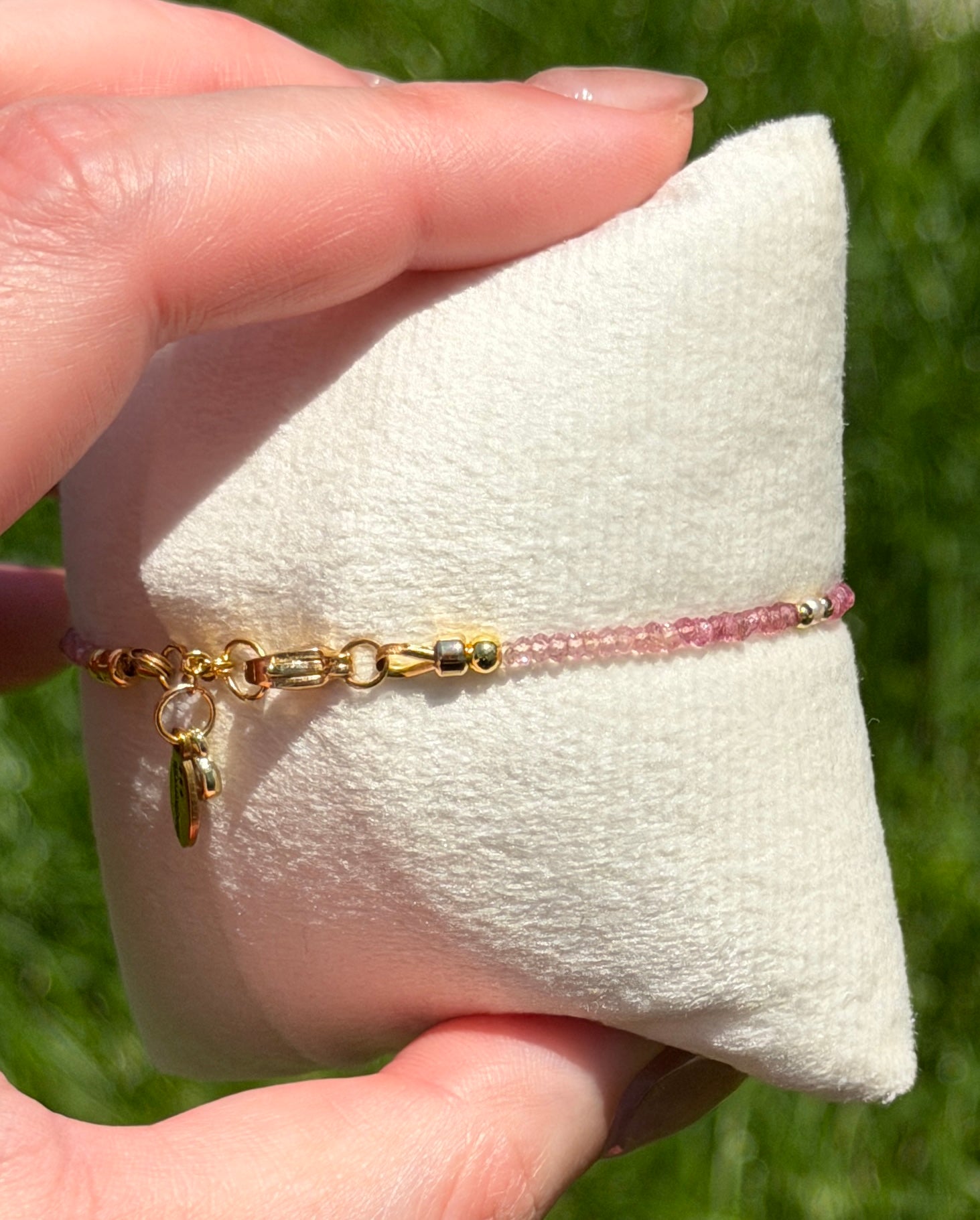 Aria bracelet #12 2mm Tourmaline & Pearl with 14k gold plated accents*