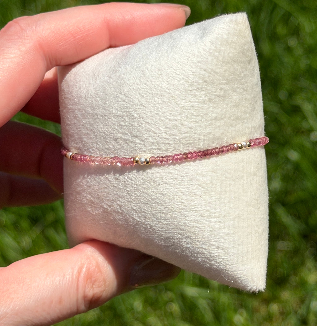Aria bracelet #12 2mm Tourmaline & Pearl with 14k gold plated accents*