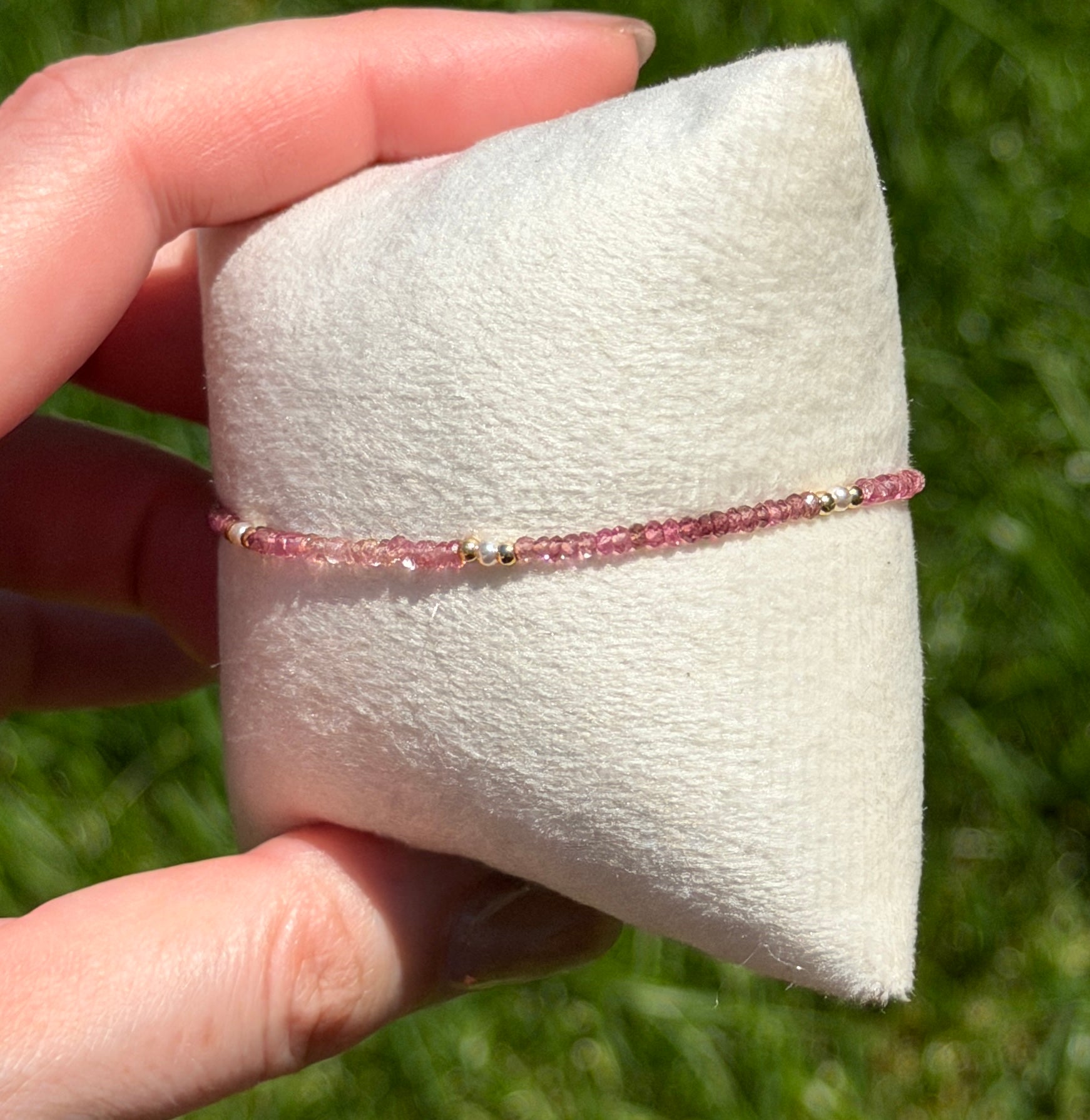 Aria bracelet #12 2mm Tourmaline & Pearl with 14k gold plated accents*