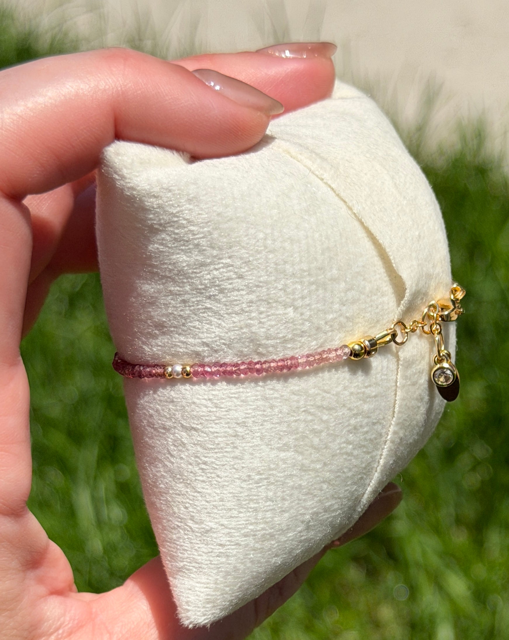 Aria bracelet #12 2mm Tourmaline & Pearl with 14k gold plated accents*