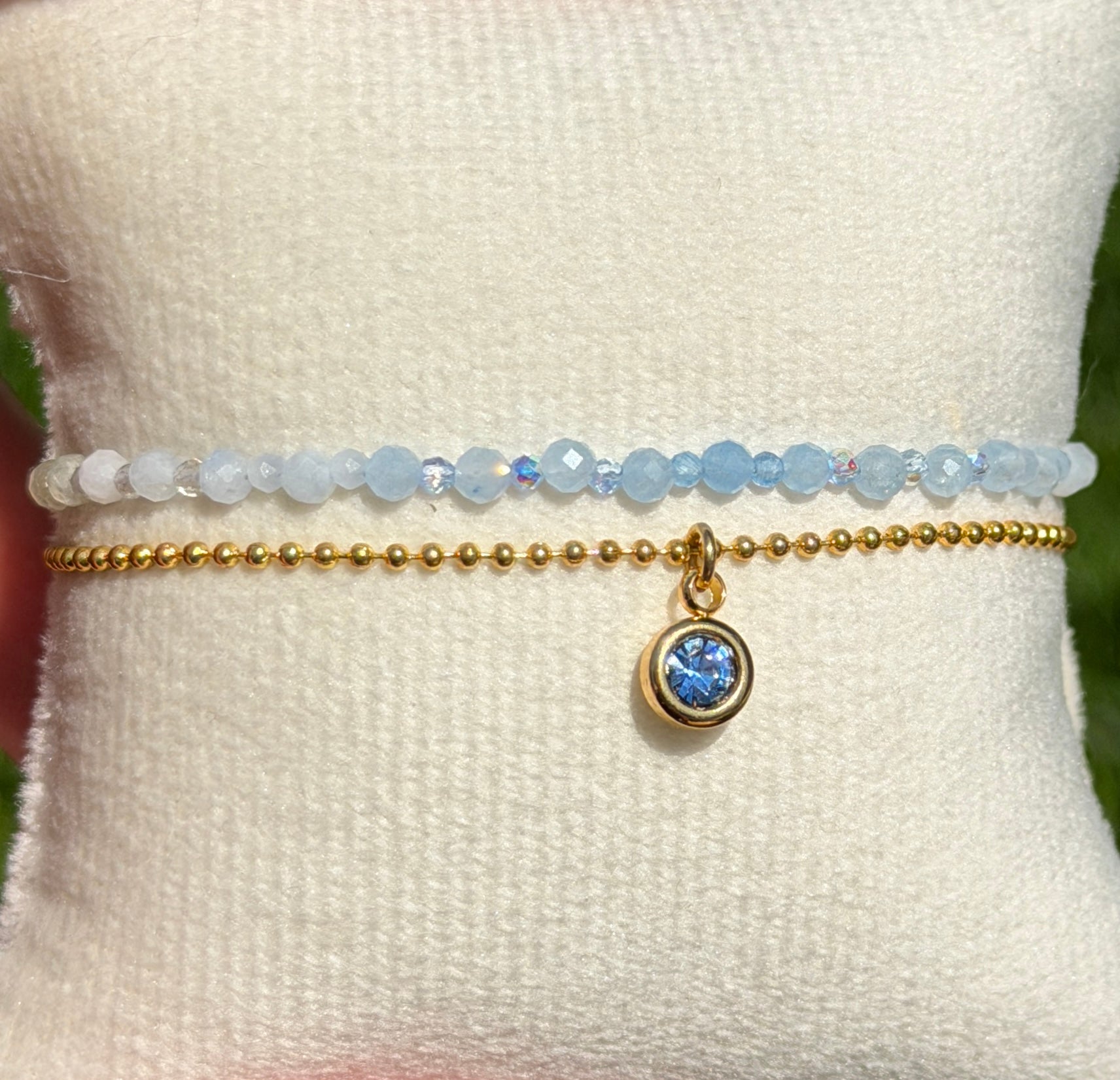 Duet bracelet #21 Aquamarine and blue crystal