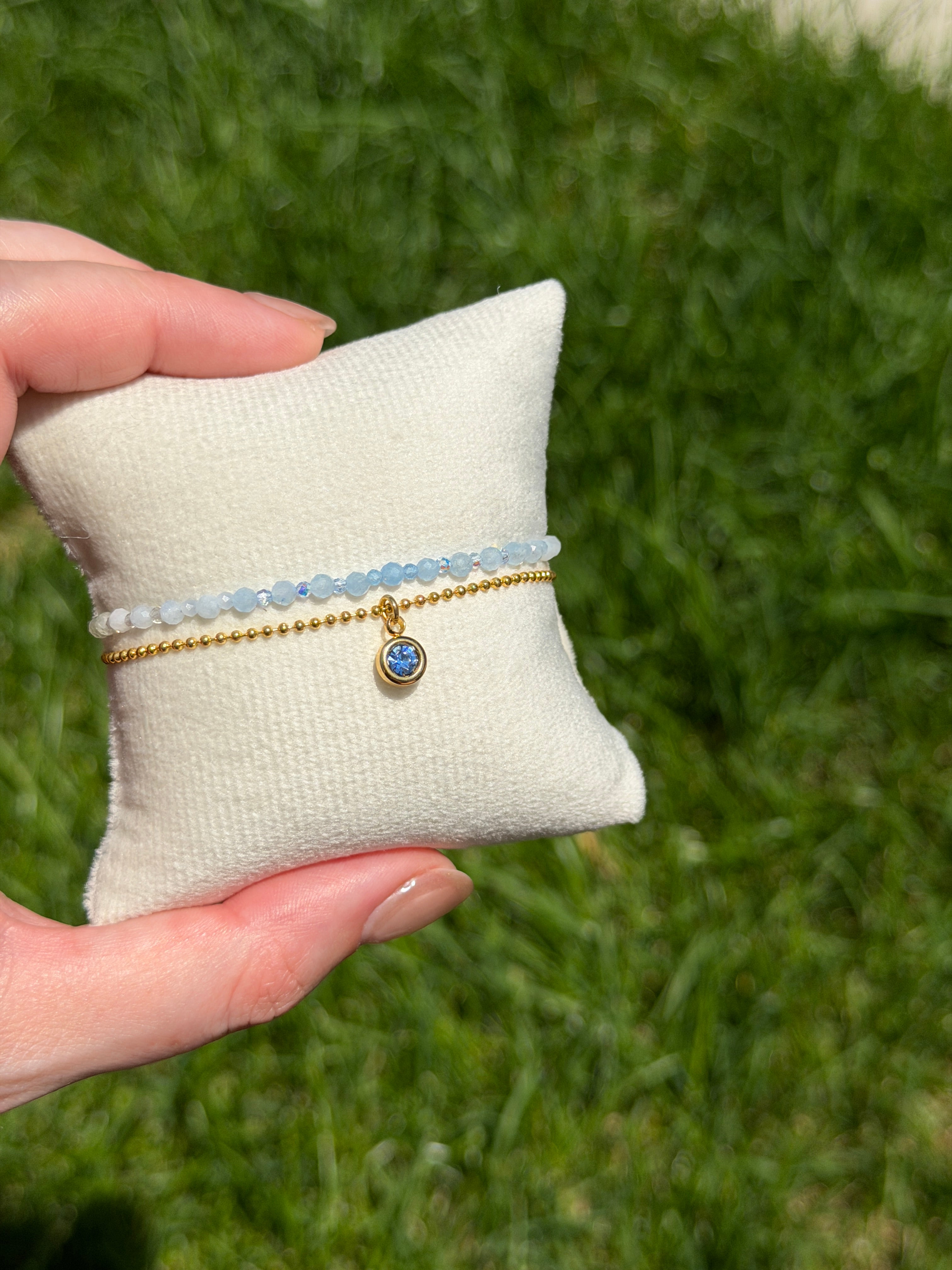 Duet bracelet #21 Aquamarine and blue crystal