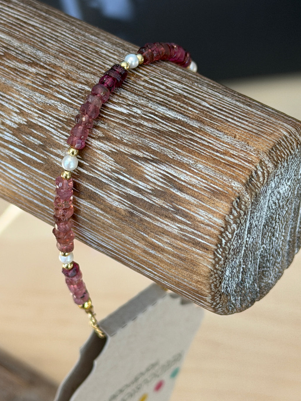 Aria bracelet #8 Tourmaline & Pearl with 14k gold plated accents*