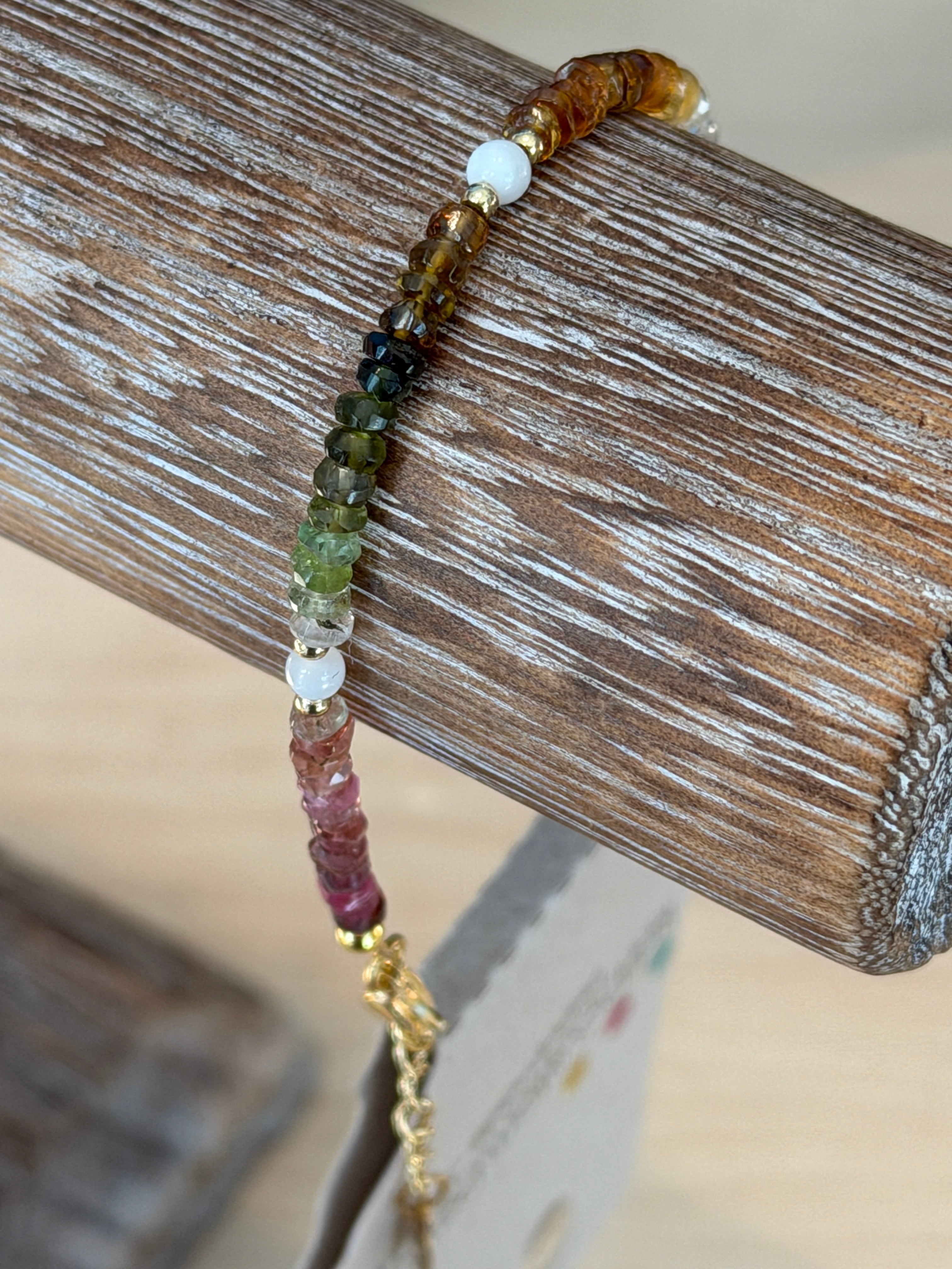 Aria bracelet #7 Tourmaline & Pearl with 14k gold plated accents