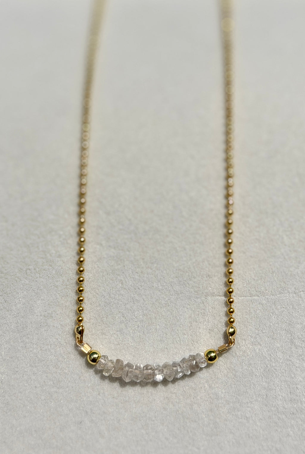 Crystal Quartz 4mm beads with gold plated chain