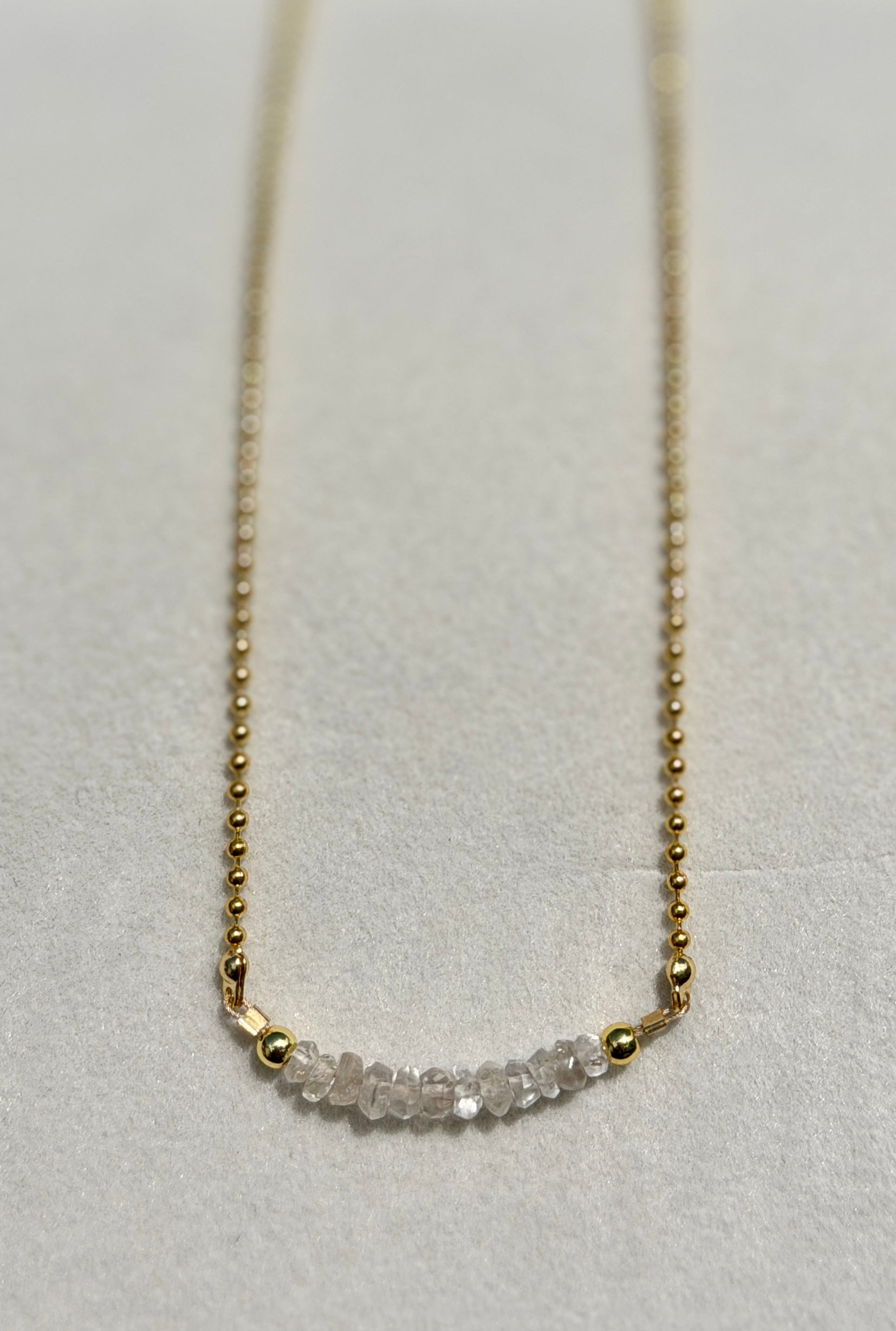 Crystal Quartz 4mm beads with gold plated chain