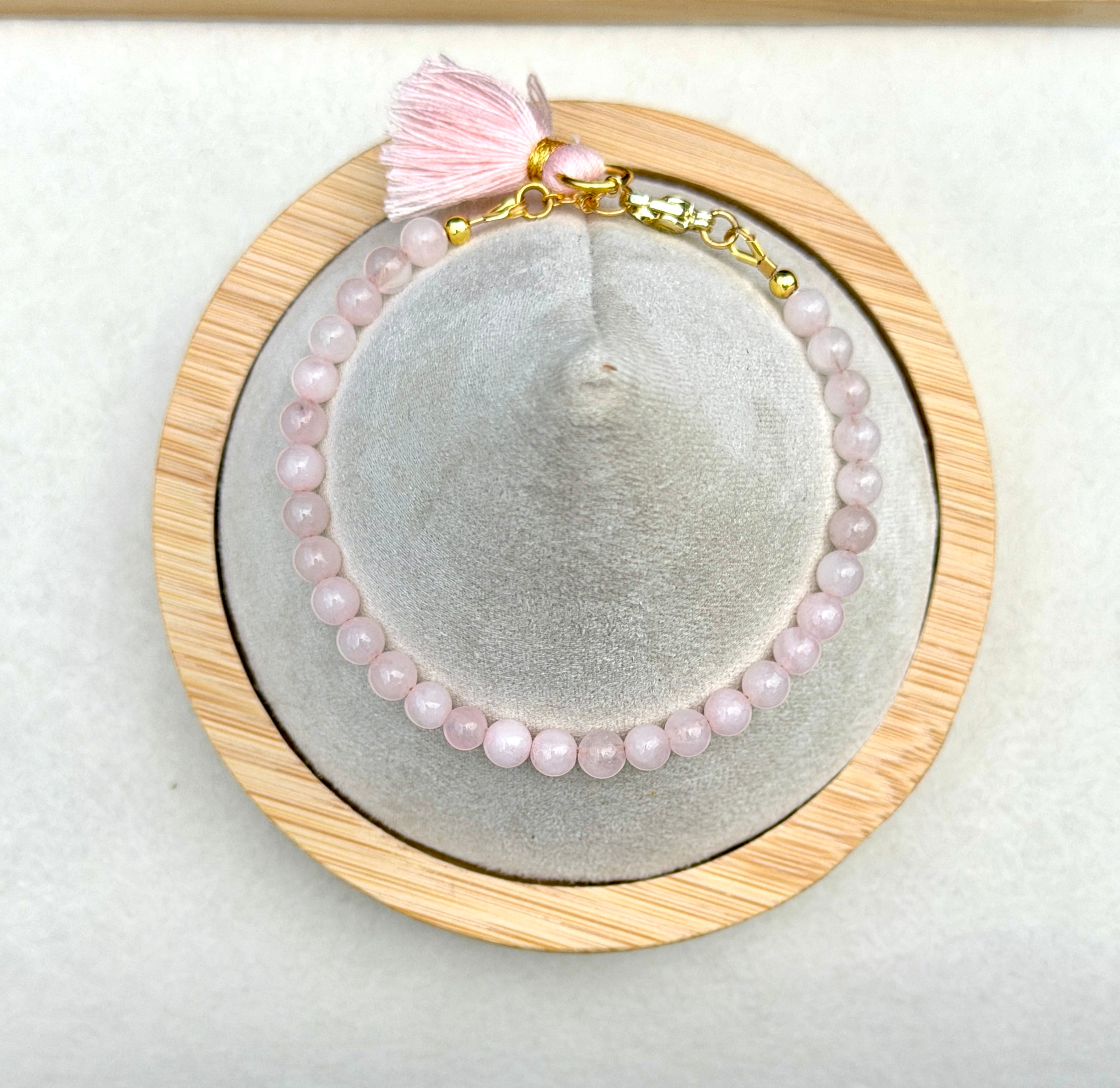 Solo bracelet #23 Rose Quartz with tassle