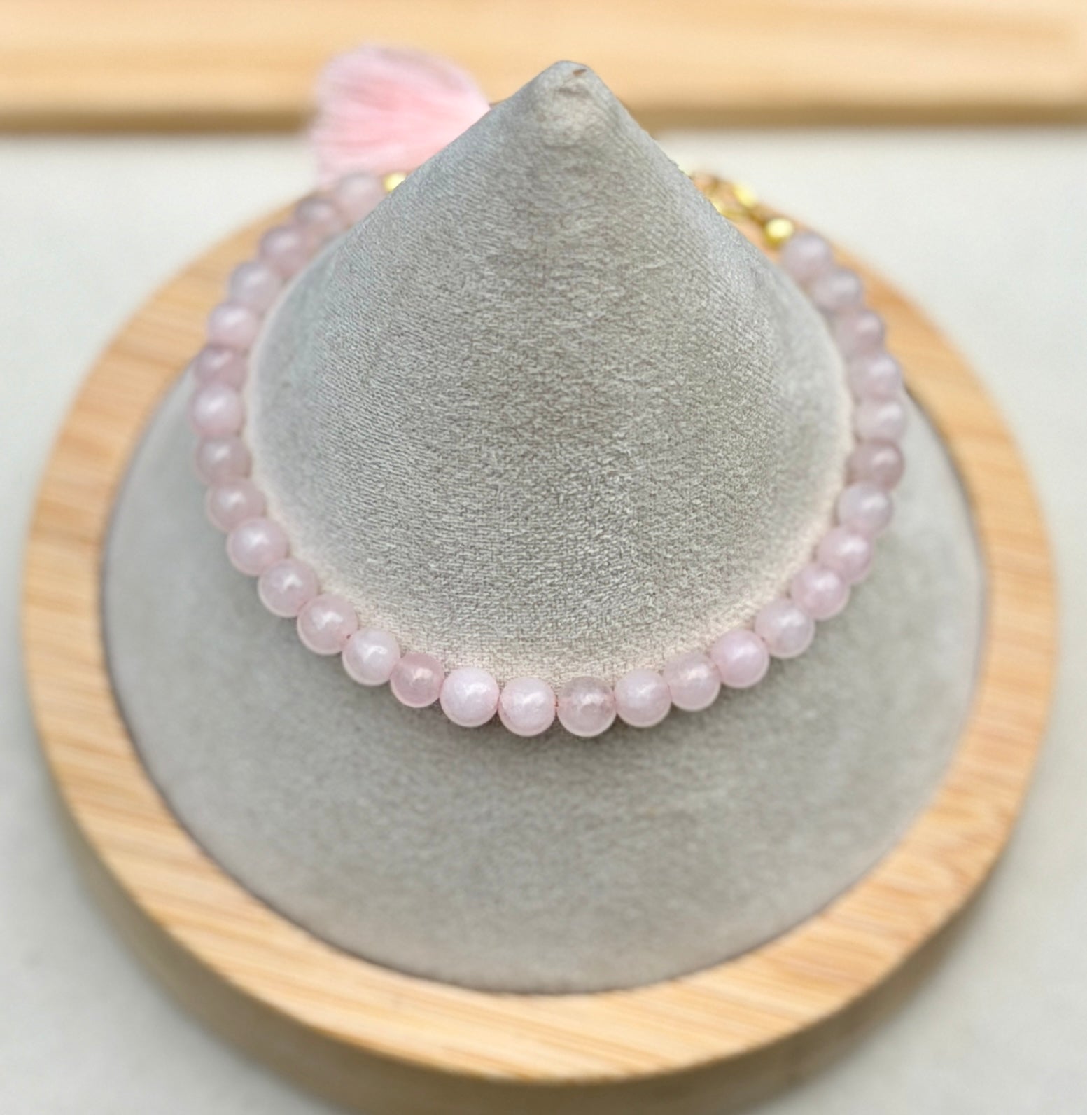 Solo bracelet #23 Rose Quartz with tassle