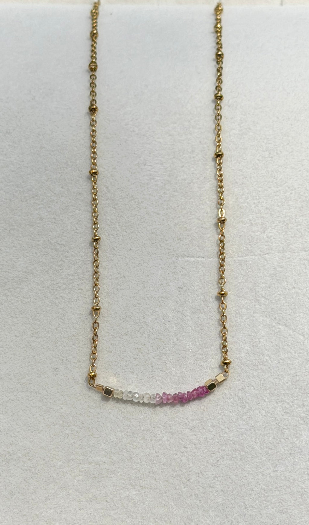 Sapphire 2mm beads with gold filled satellite chain
