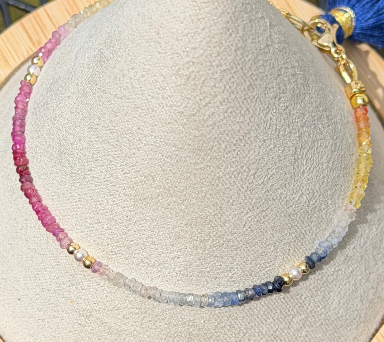 Aria bracelet #15 Sapphire, freshwater pearls, 14k filled accents*