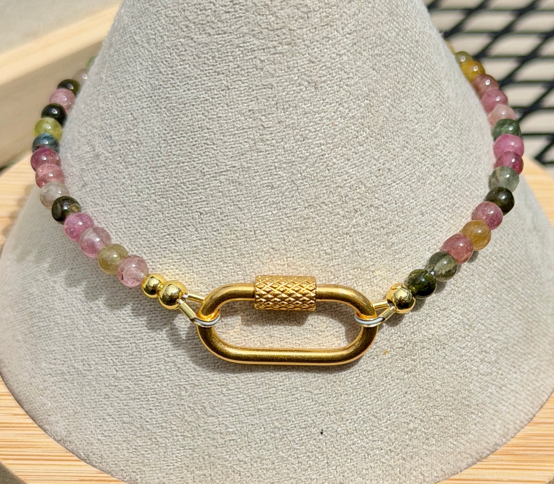 Solo bracelet #22 4mm multi colored tourmaline beads with 18k gold filled accents