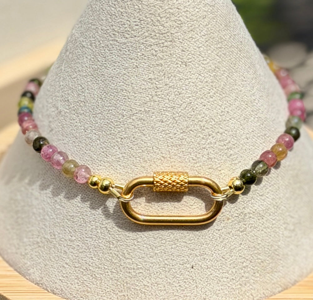 Solo bracelet #22 4mm multi colored tourmaline beads with 18k gold filled accents