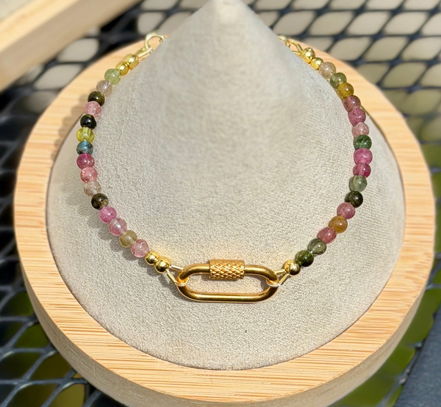 Solo bracelet #22 4mm multi colored tourmaline beads with 18k gold filled accents