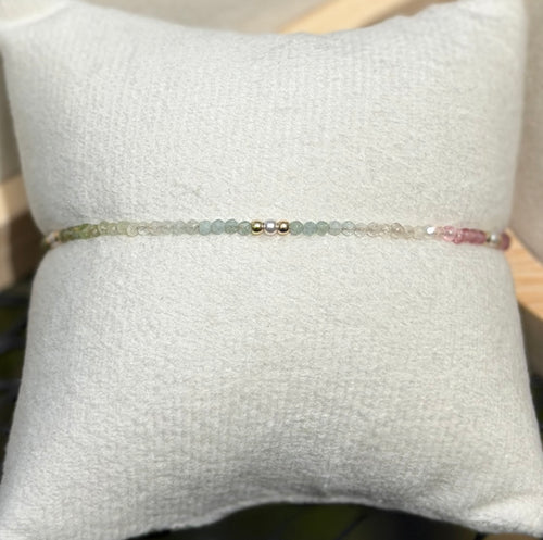 Aria bracelet #16 Tourmaline, aquamarine, lolite, freshwater pearls, 14k filled accents