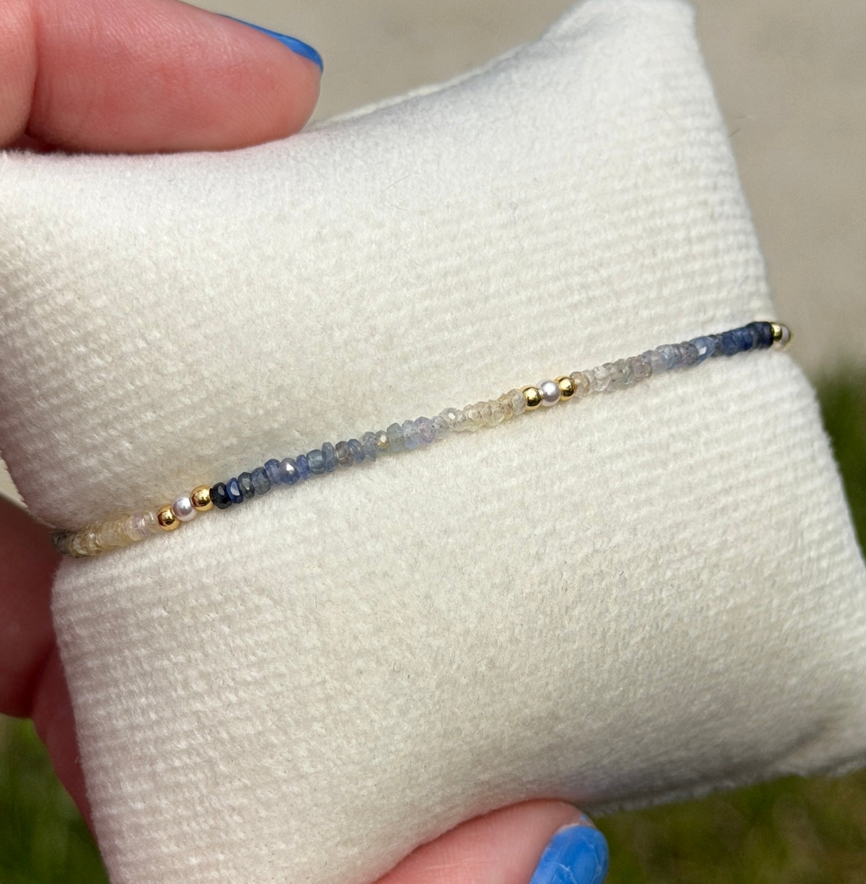 Aria bracelet #17 Sapphires, freshwater pearls, 14k filled accents*