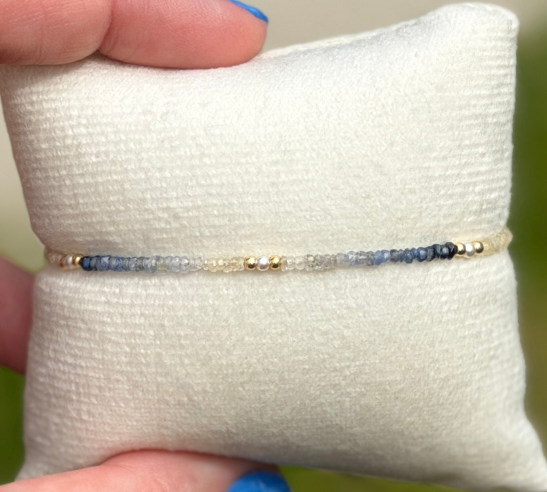 Aria bracelet #17 Sapphires, freshwater pearls, 14k filled accents*