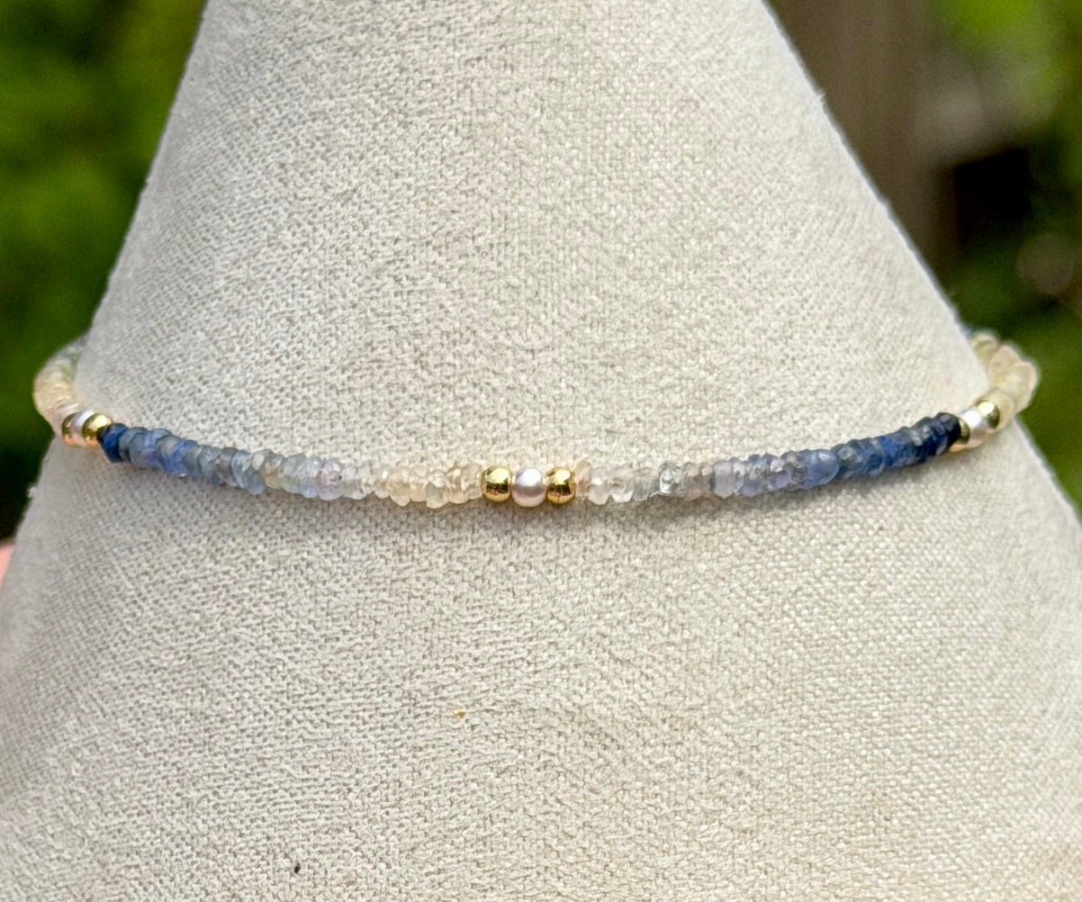 Aria bracelet #17 Sapphires, freshwater pearls, 14k filled accents*