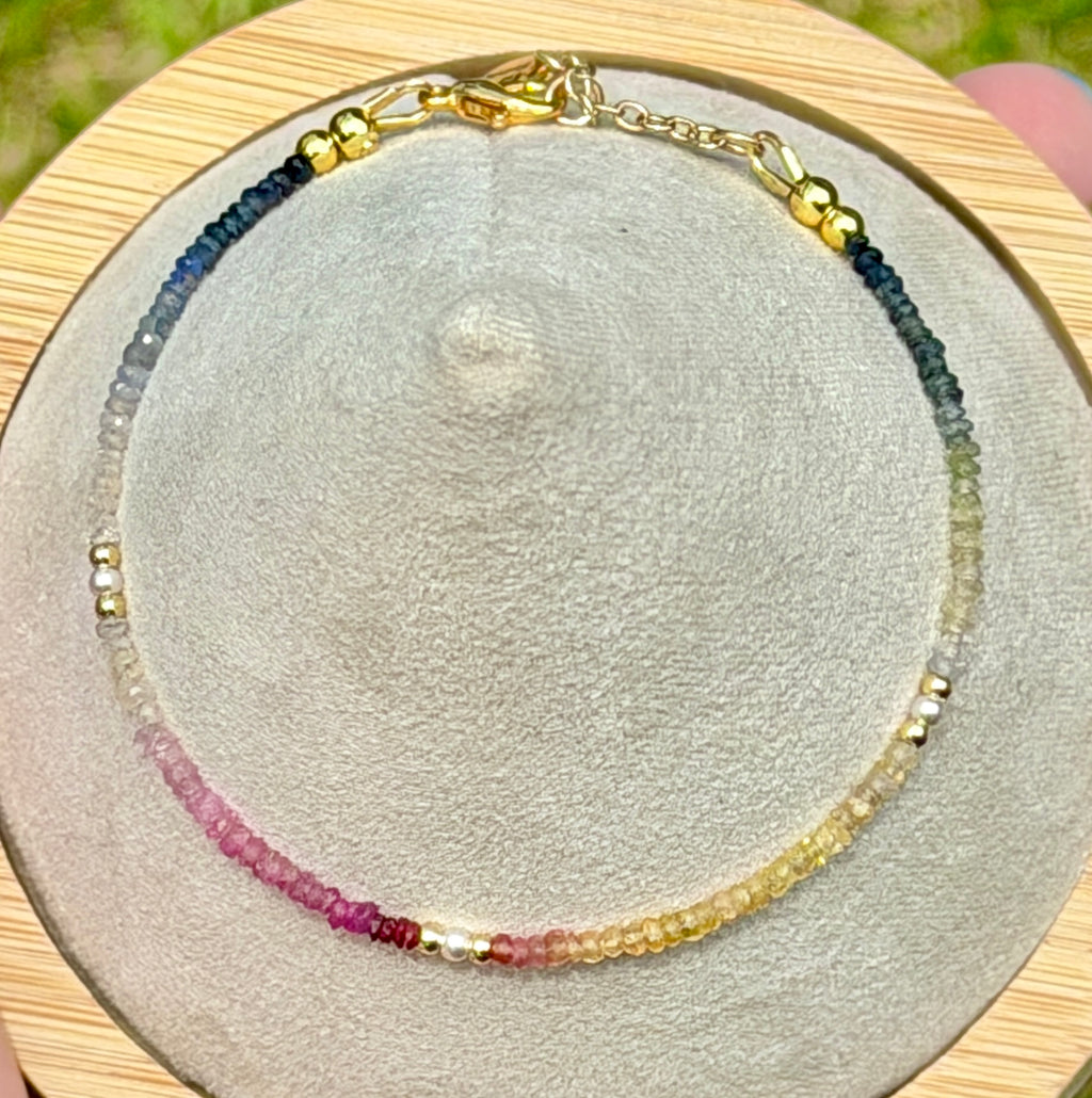 Aria bracelet #18 Sapphires, freshwater pearls, 14k filled accents*