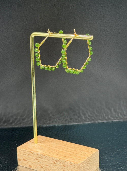 30mm geometric hoops with Jade gemstones, gold plated