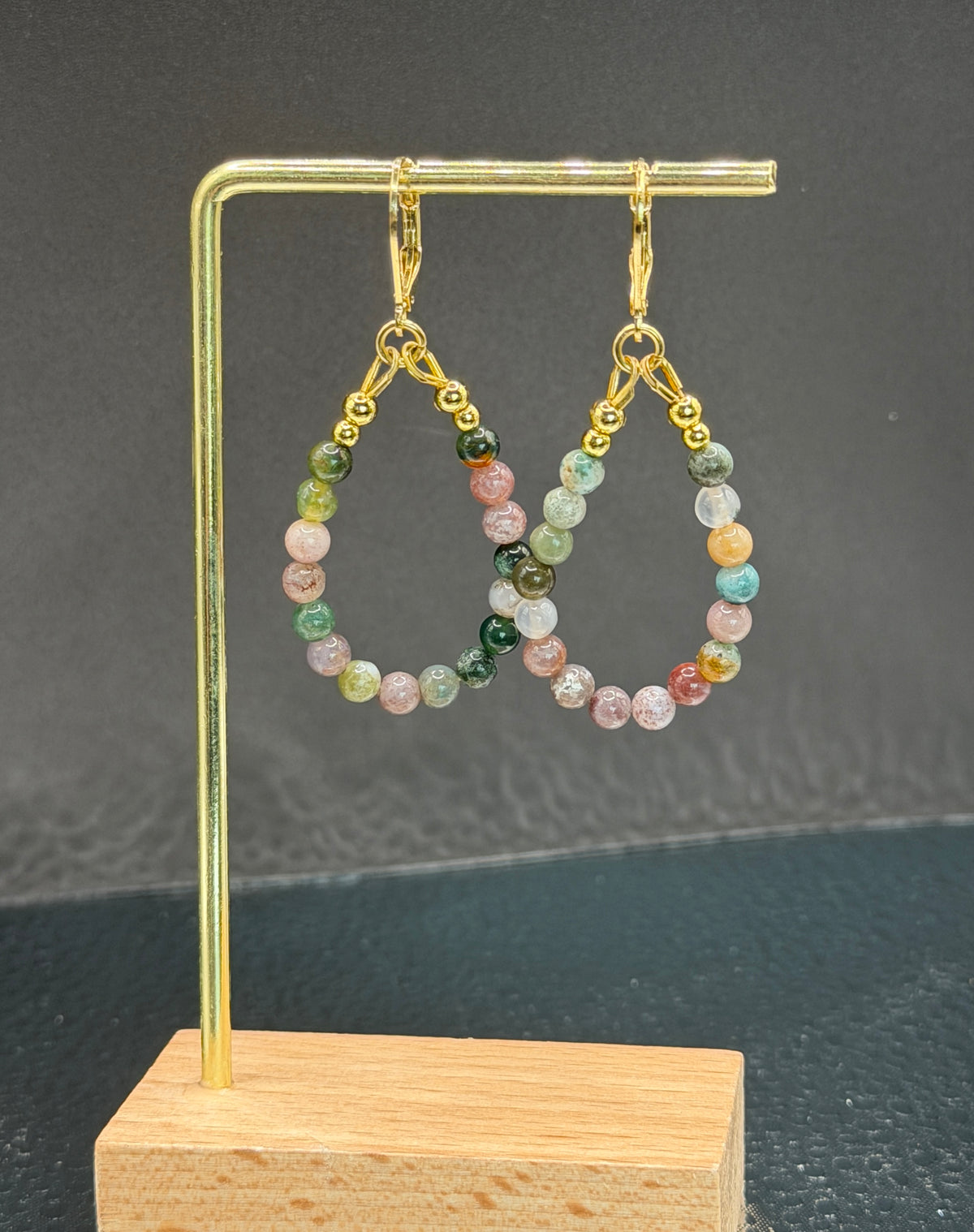 Indian Agate hoops, gold plated