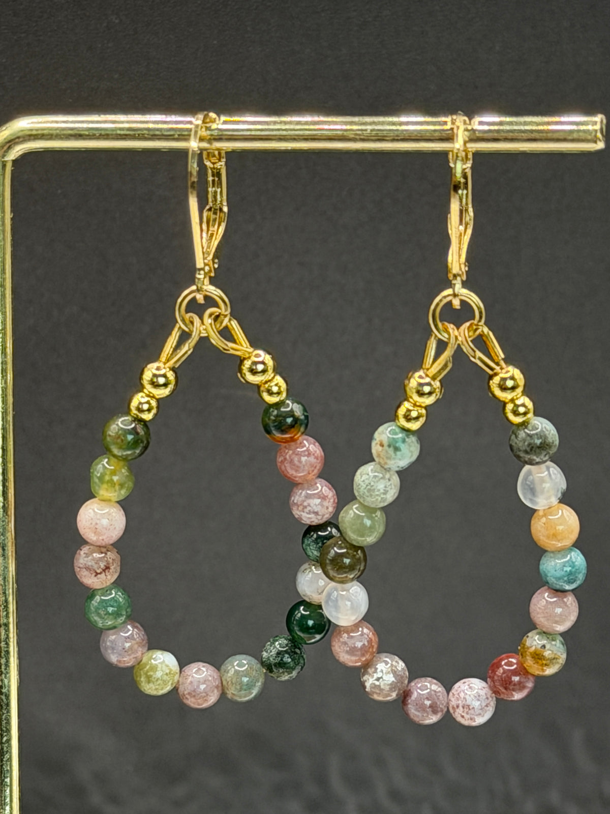 Indian Agate hoops, gold plated