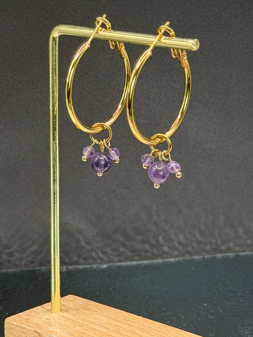40mm hoops with Amethyst cluster, gold plated