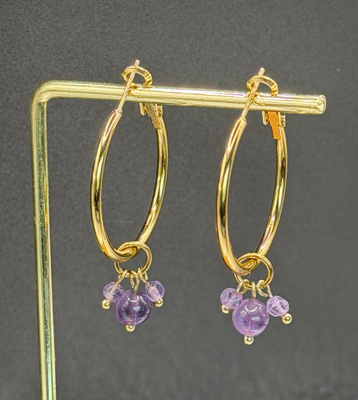 40mm hoops with Amethyst cluster, gold plated