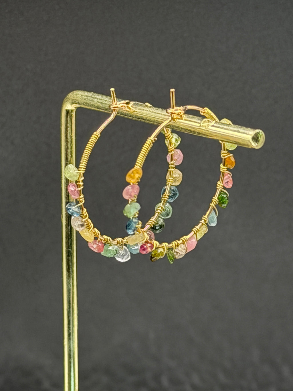 40mm hoops with Tourmaline gemstones, gold plated