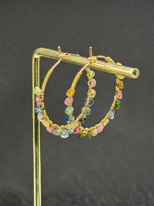 40mm hoops with Tourmaline gemstones, gold plated