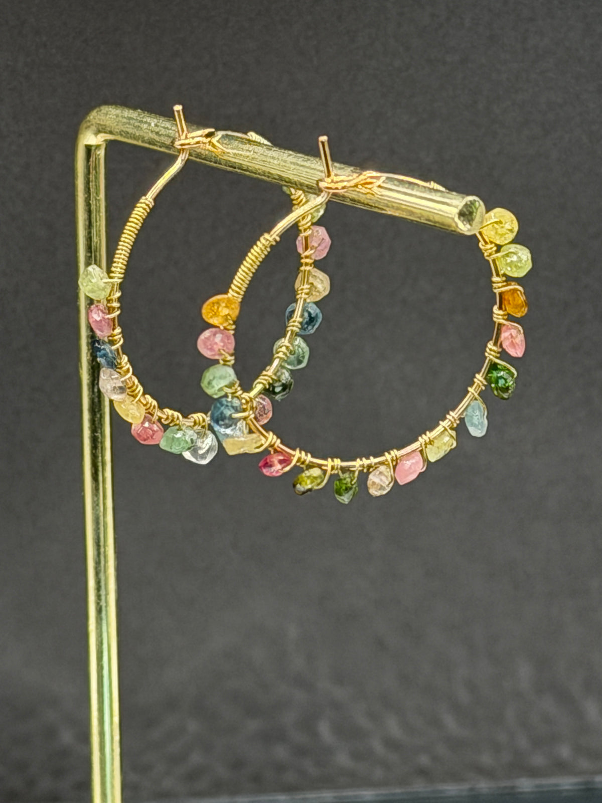 40mm hoops with Tourmaline gemstones, gold plated