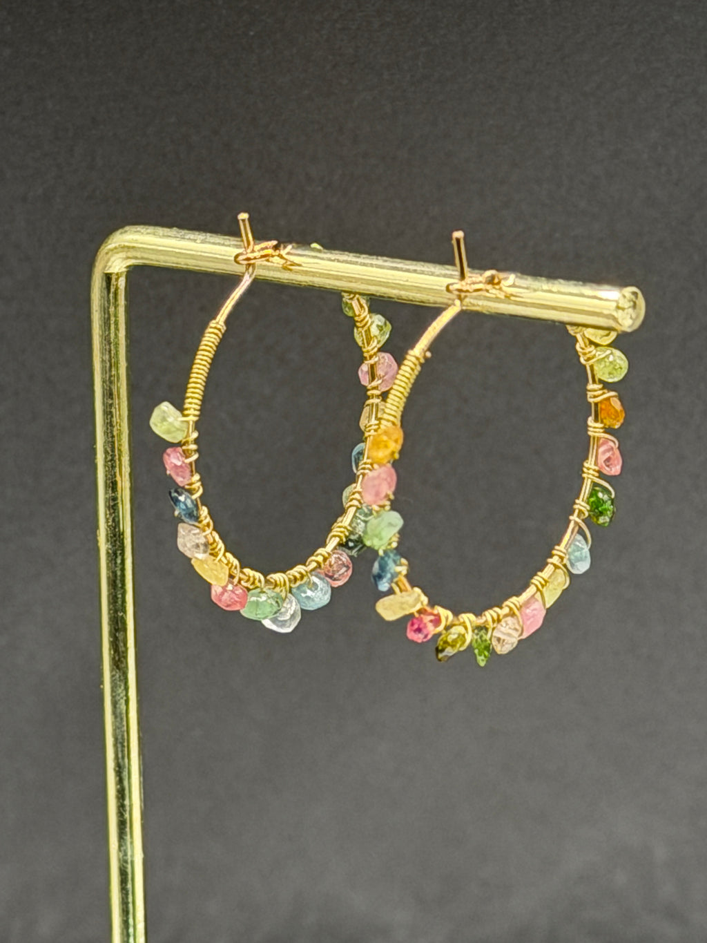 40mm hoops with Tourmaline gemstones, gold plated