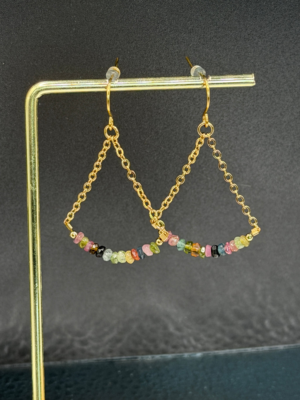Gold plated dangle earrings with tourmaline stones
