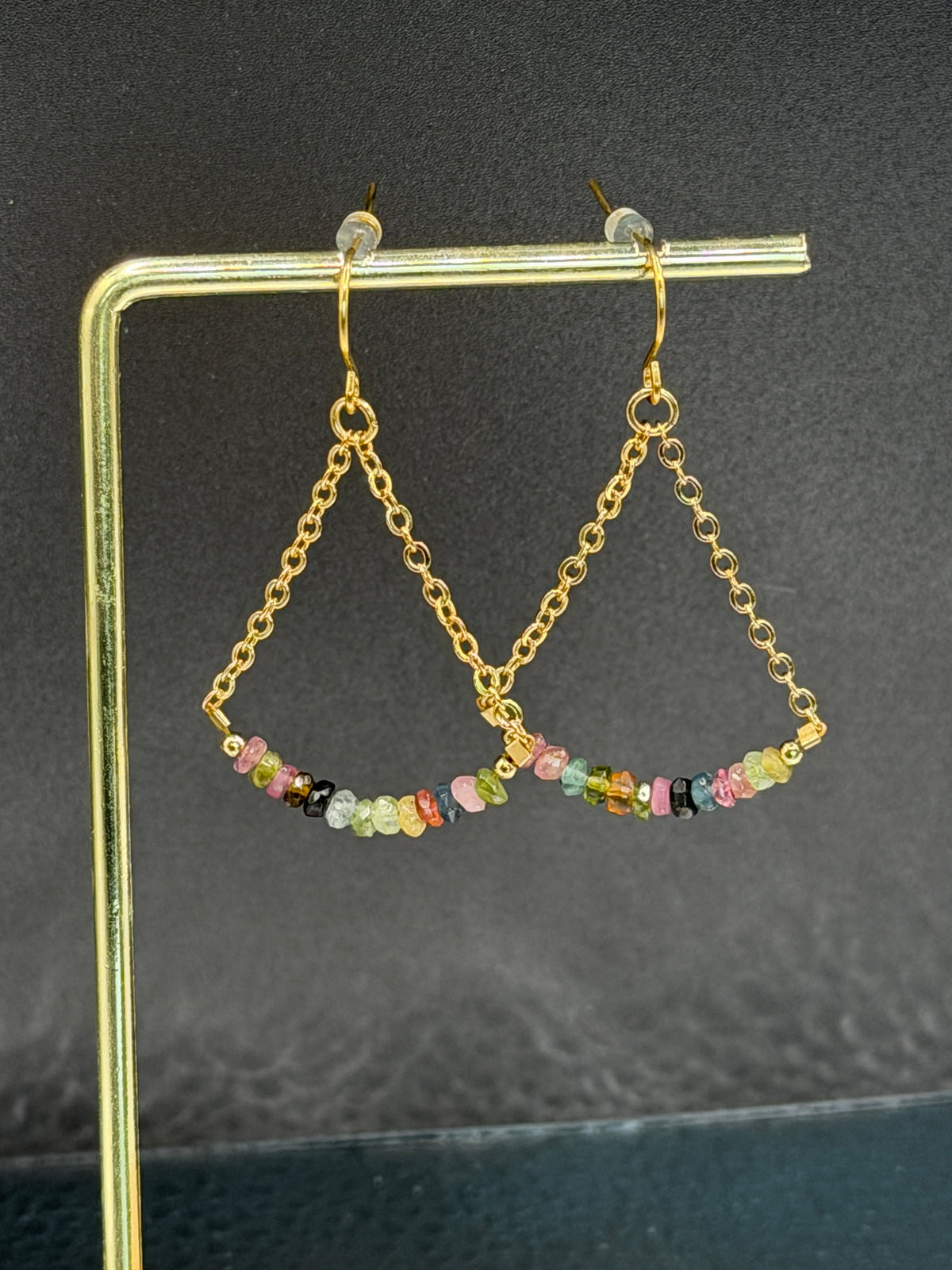 Gold plated dangle earrings with tourmaline stones