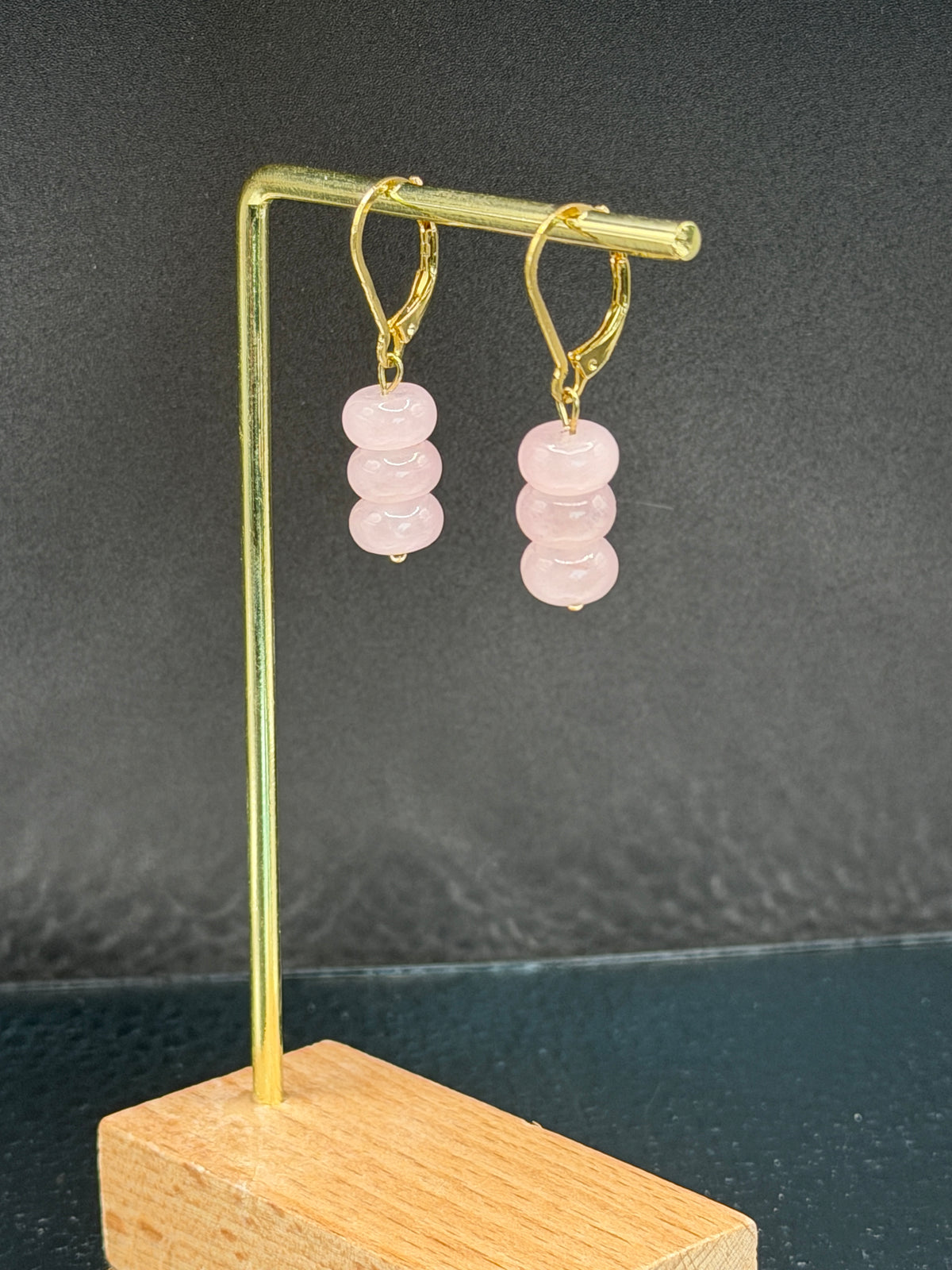 Rose Quartz and gold plated earrings