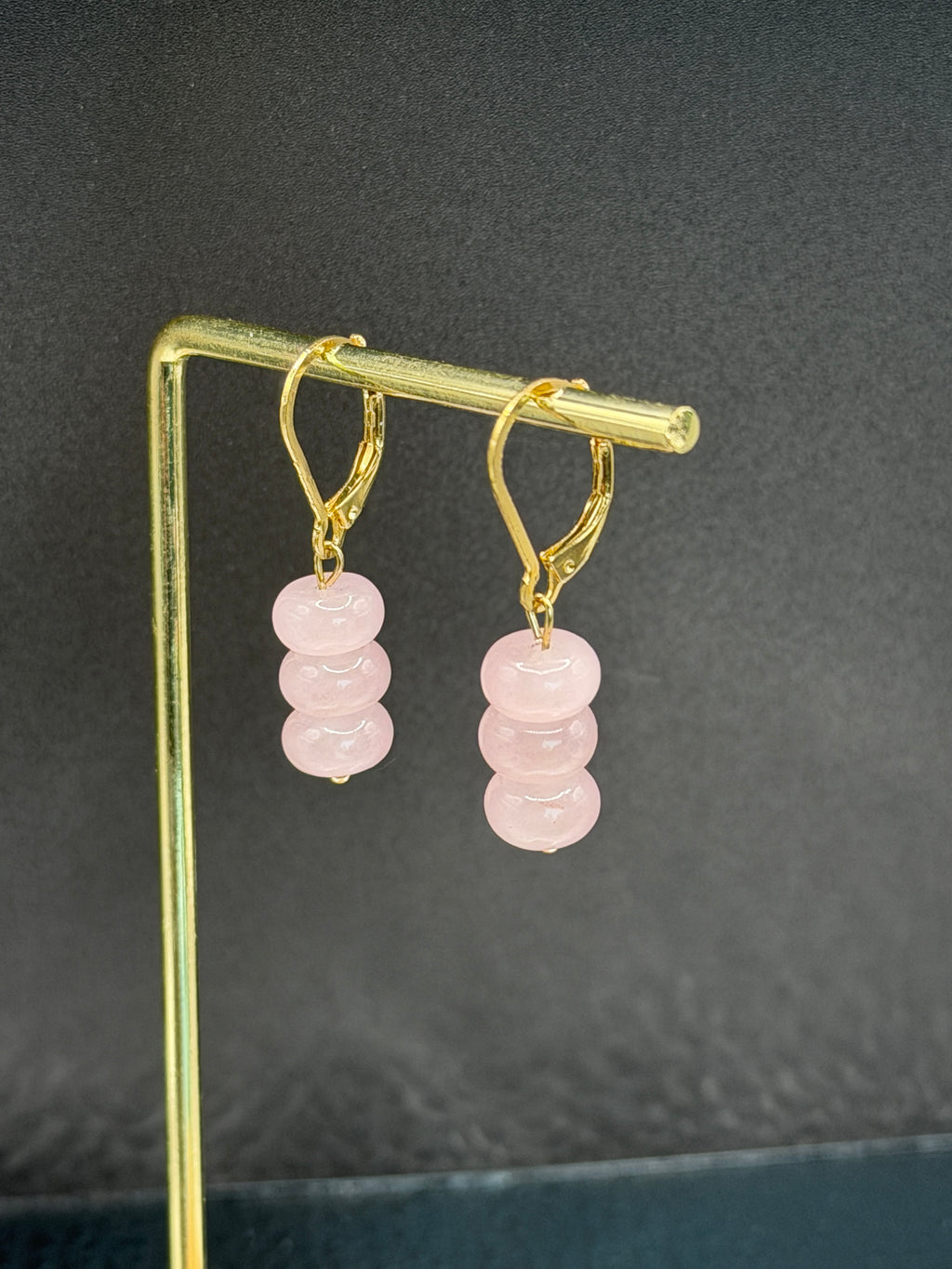 Rose Quartz and gold plated earrings