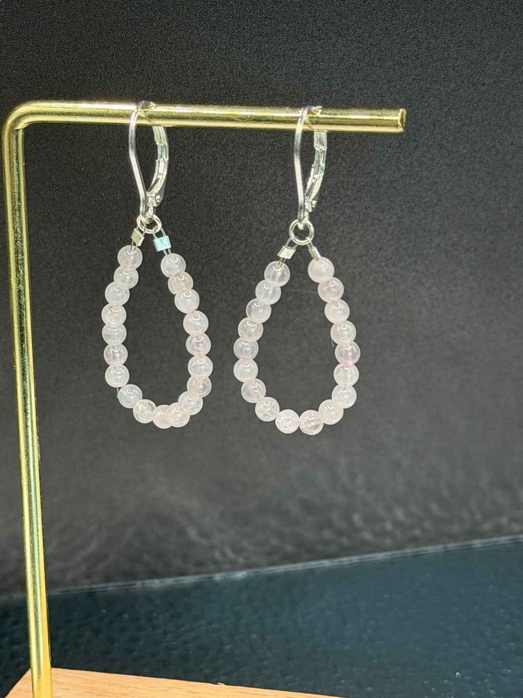 Rose Quartz loop and silver plated earrings