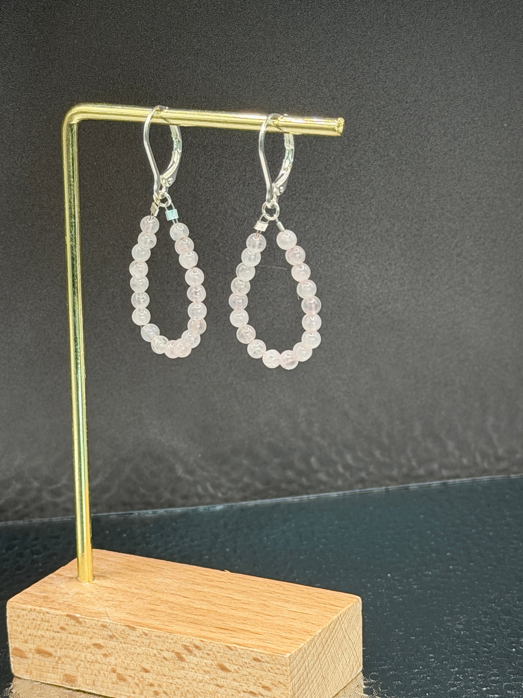 Rose Quartz loop and silver plated earrings