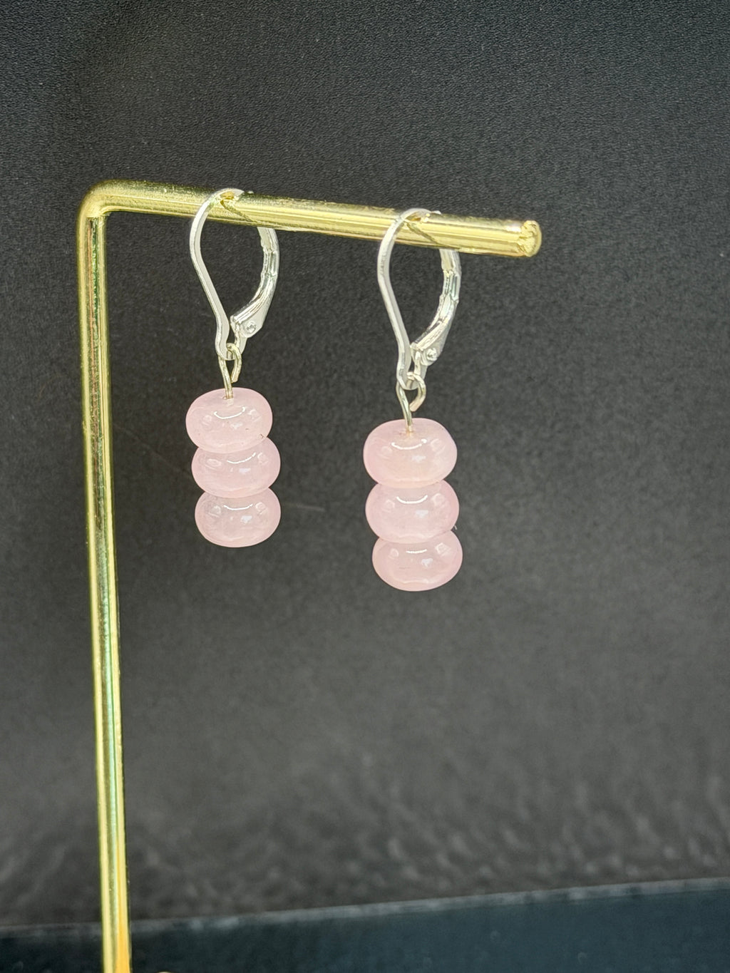 Rose Quartz and silver plated earrings