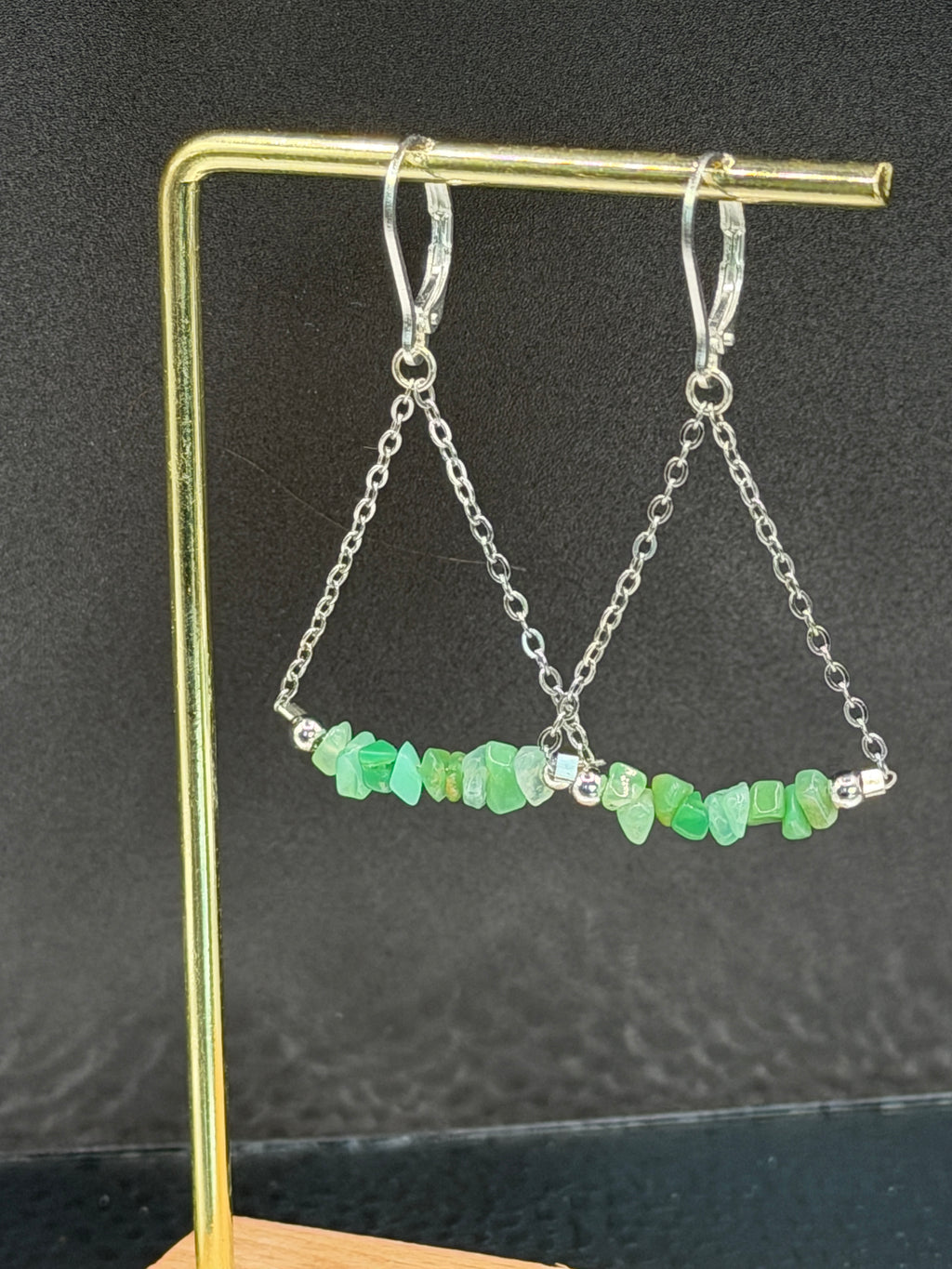 Chrysoprase and silver plated earrings