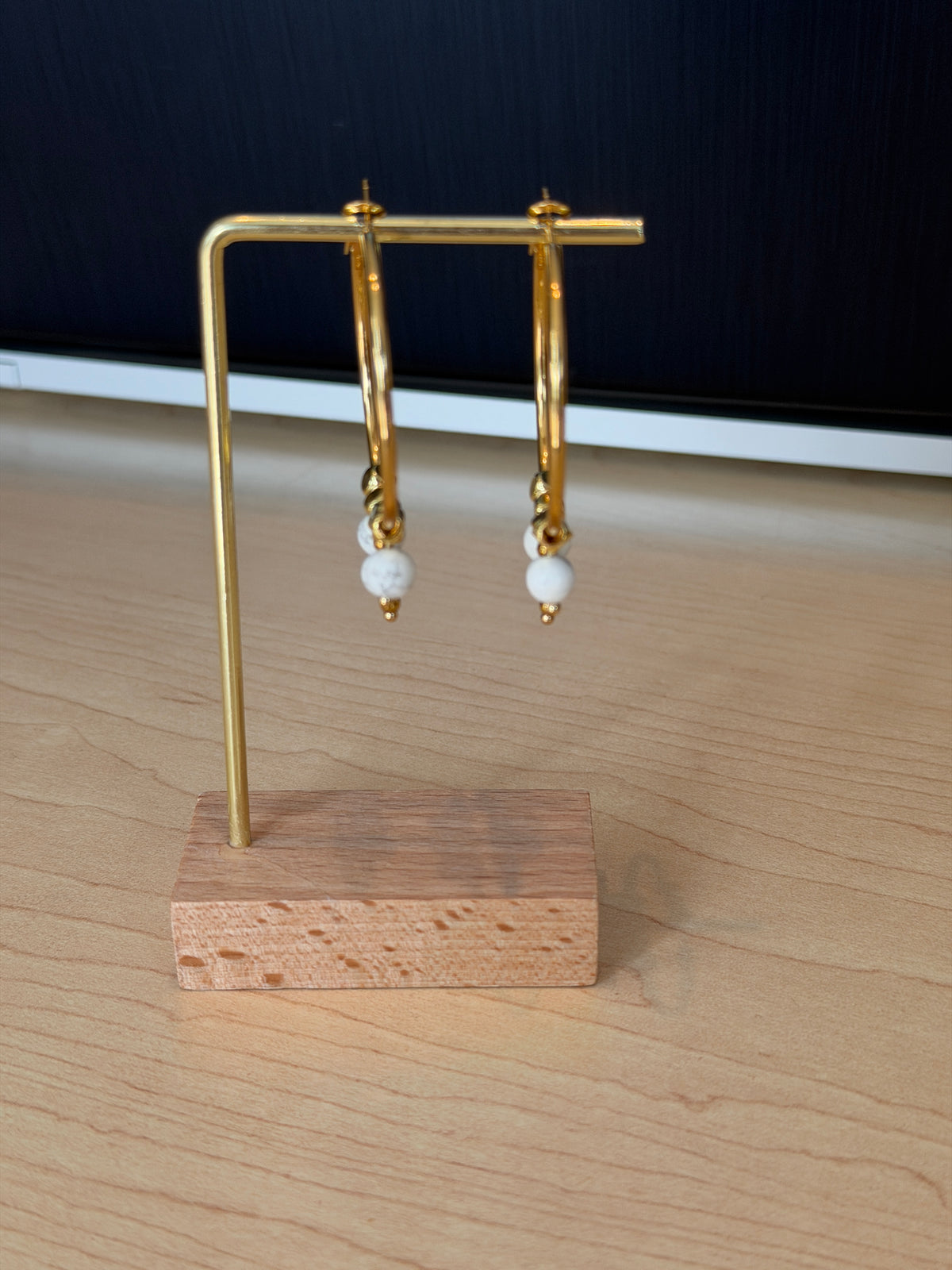 40mm hoops with Howlite stones, gold plated accents