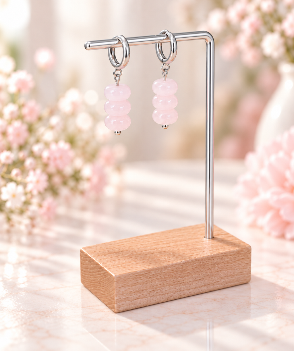 Rose Quartz and silver plated earrings