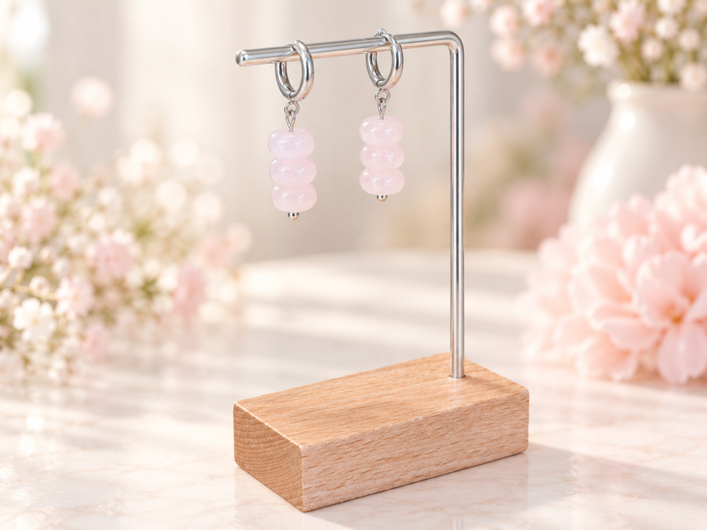 Rose Quartz and silver plated earrings