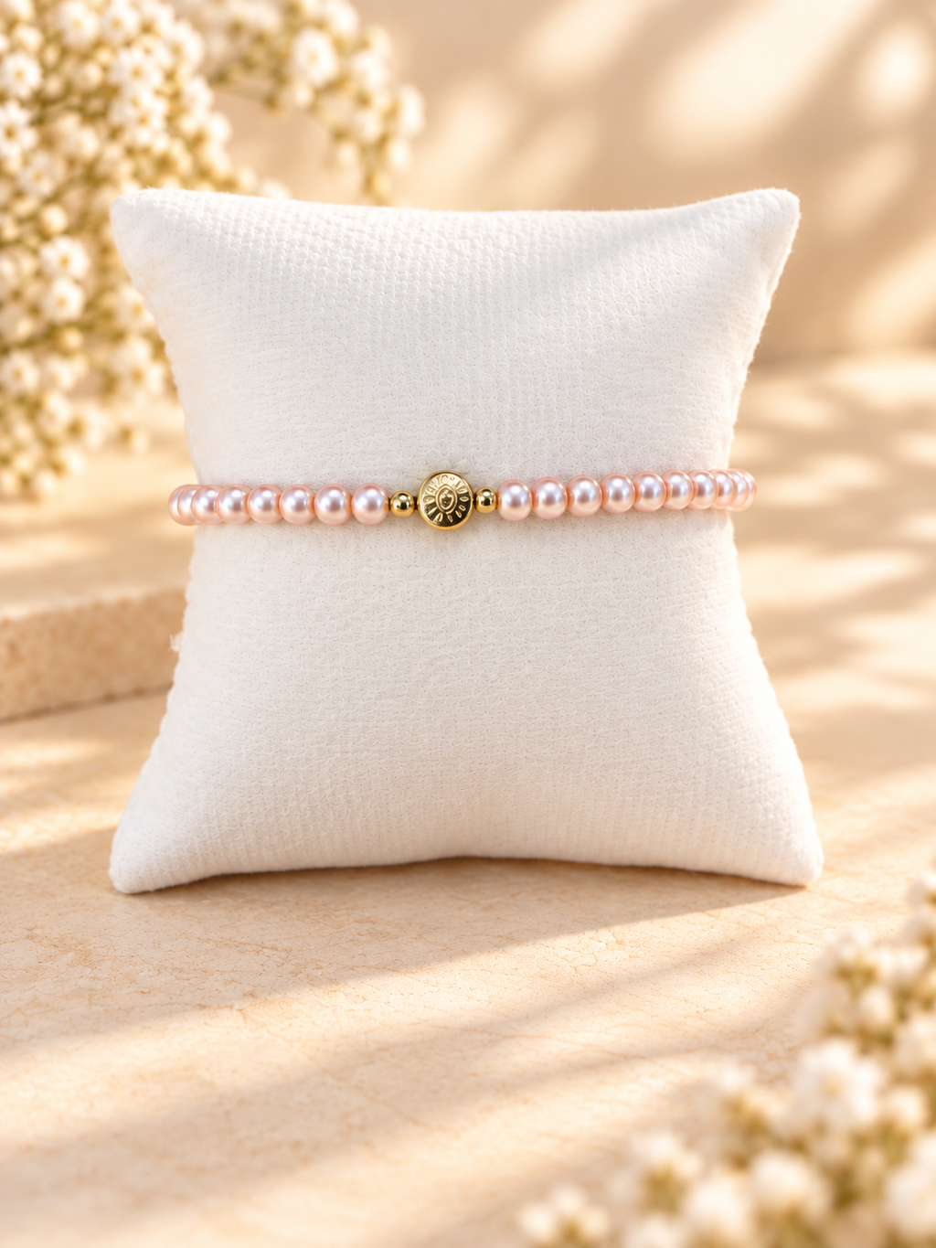 Pink Pearl Glass Beads Evil Eye Bracelet
