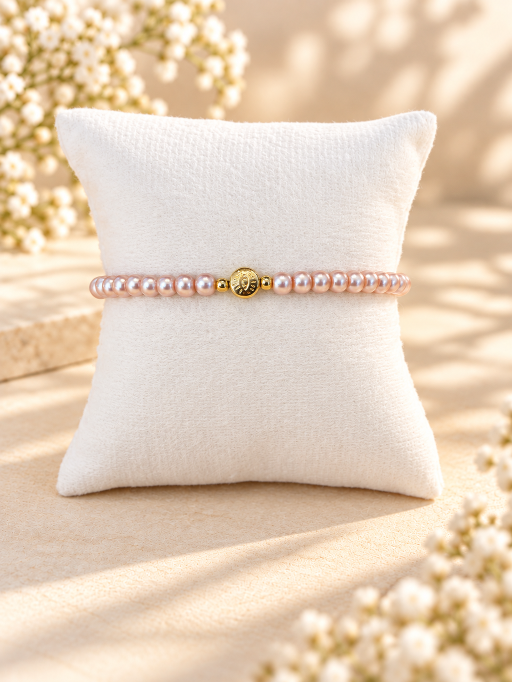 Pink Pearl Glass Beads Evil Eye Bracelet