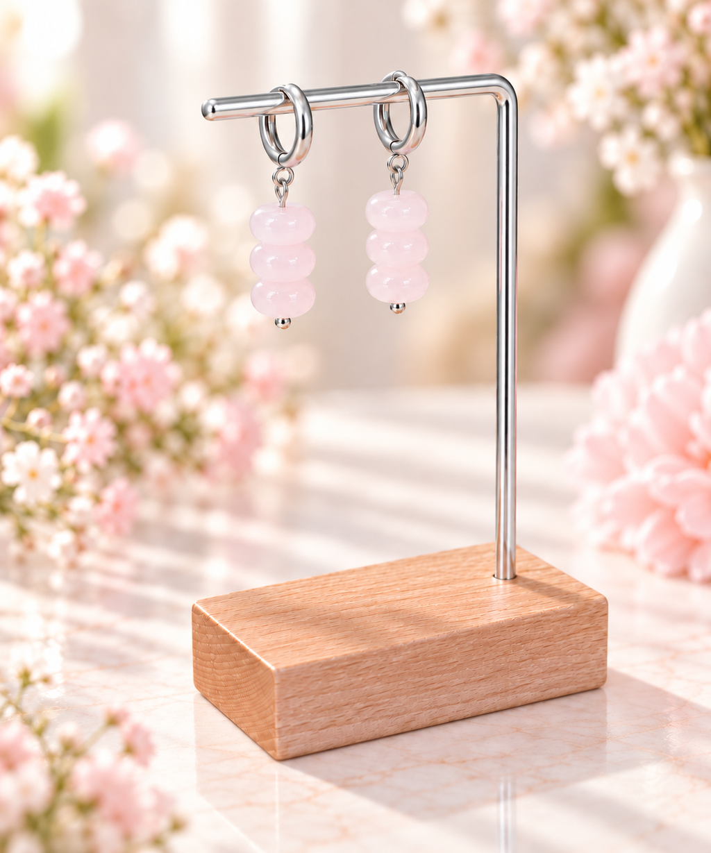 Rose Quartz and silver plated earrings