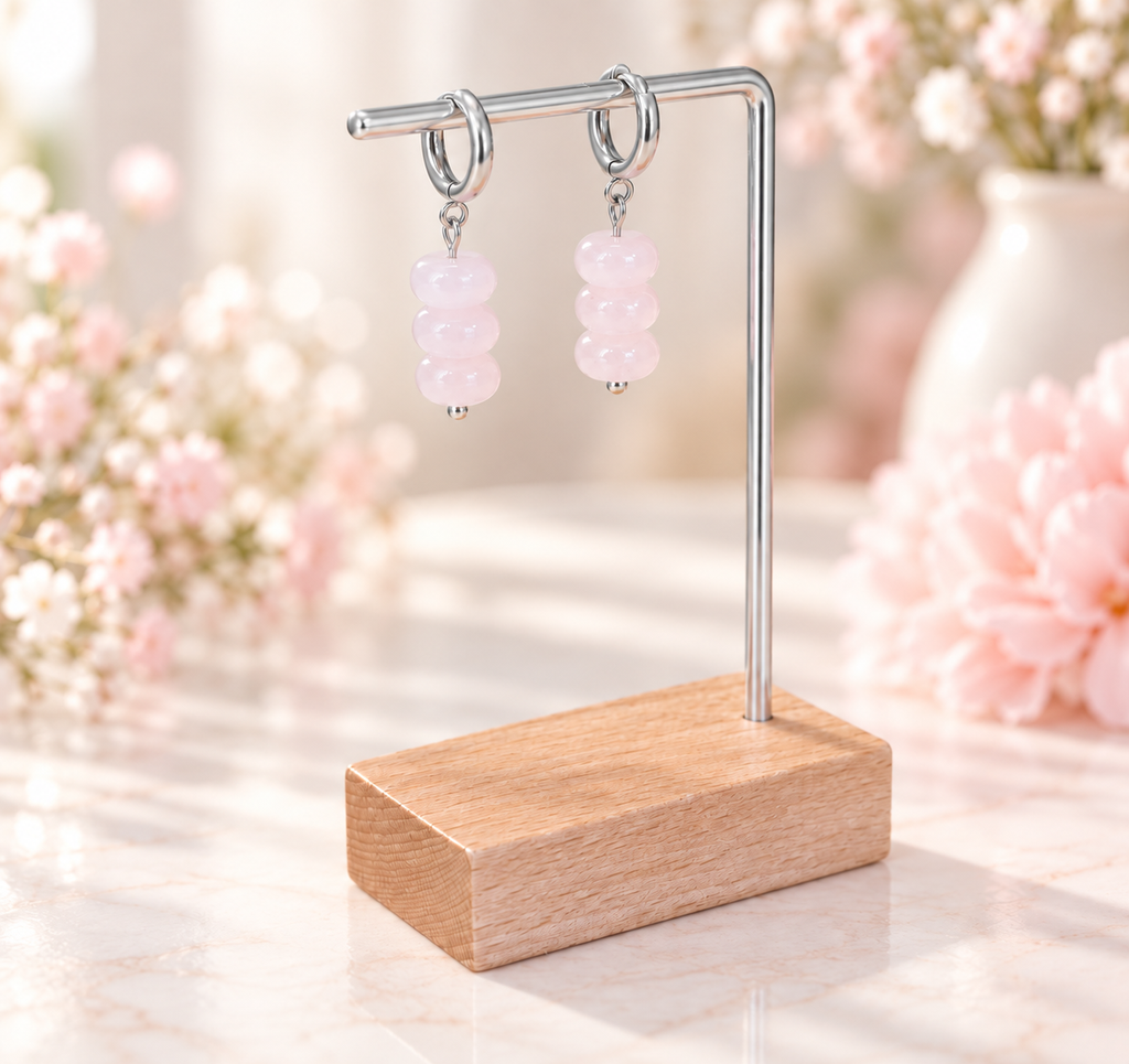 Rose Quartz and silver plated earrings